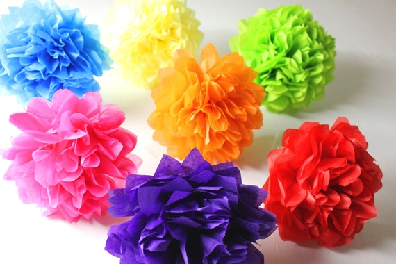 10 Tissue Pom Pom-- Birthday decor, circus birthday decor,rainbow decor,rainbow birthday Il_570xn