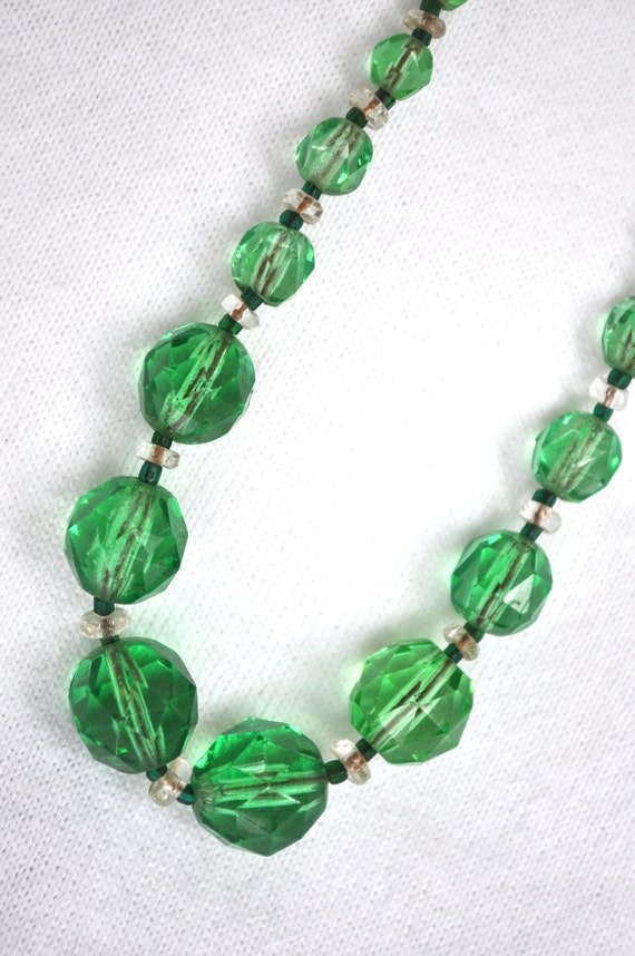 Art Deco Necklace Glass Bead Green Crystal Bead By Classickarma 1826