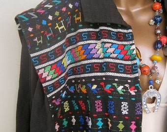 Guatemalan Jacket Boho CHEVERE Bomber JACKET Vintage 1980s Heavily Embroidered Cotton Oversized Dolman Sleeve for Men or Women