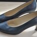 FINAL CLEARANCE proper lady // shoes // 80s Navy Blue Pumps with Floral Metallic Heels // Size 7
