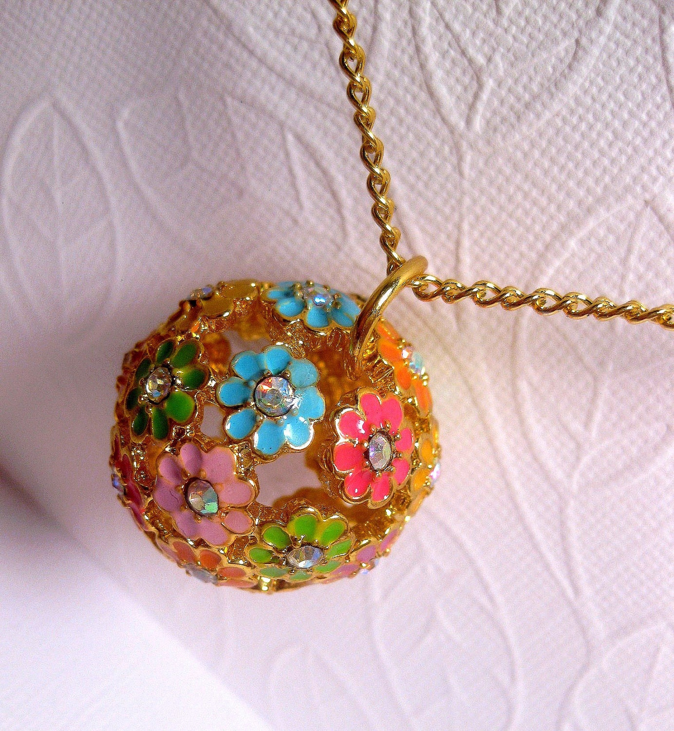 Golden Flower Long Necklace Globe Indian Gold Bouquet