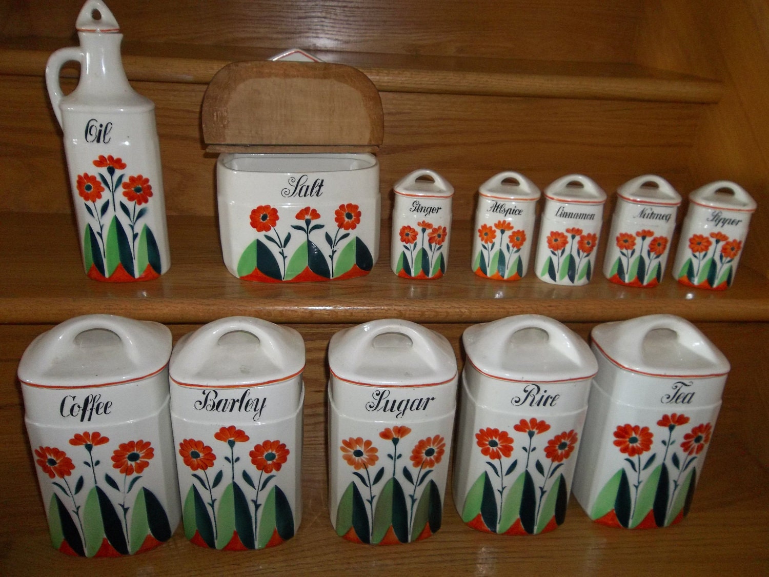 12 Pieces Antique German Porcelain Canisters...Excellent