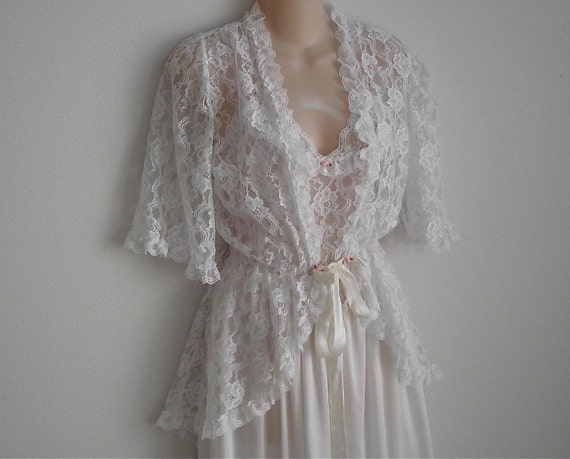 SALE Vintage Peignoir Nightgown Set TOSCA Bridal white lace