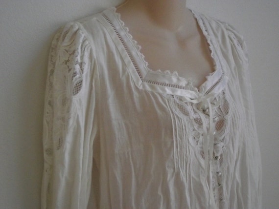Vintage peignoir Robe victorian style long cotton by divasvintage