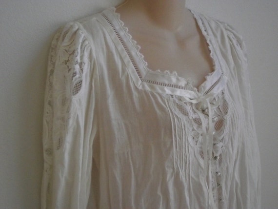 Vintage peignoir Robe victorian style long cotton & lace