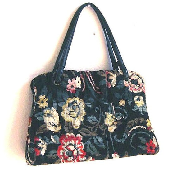 Vintage carpet bag handbag purse Tapestry needlepoint SALE
