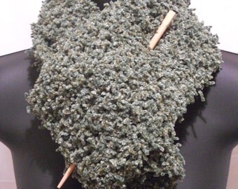 Reduced price - Green Crocheted Scarf for Him or Her