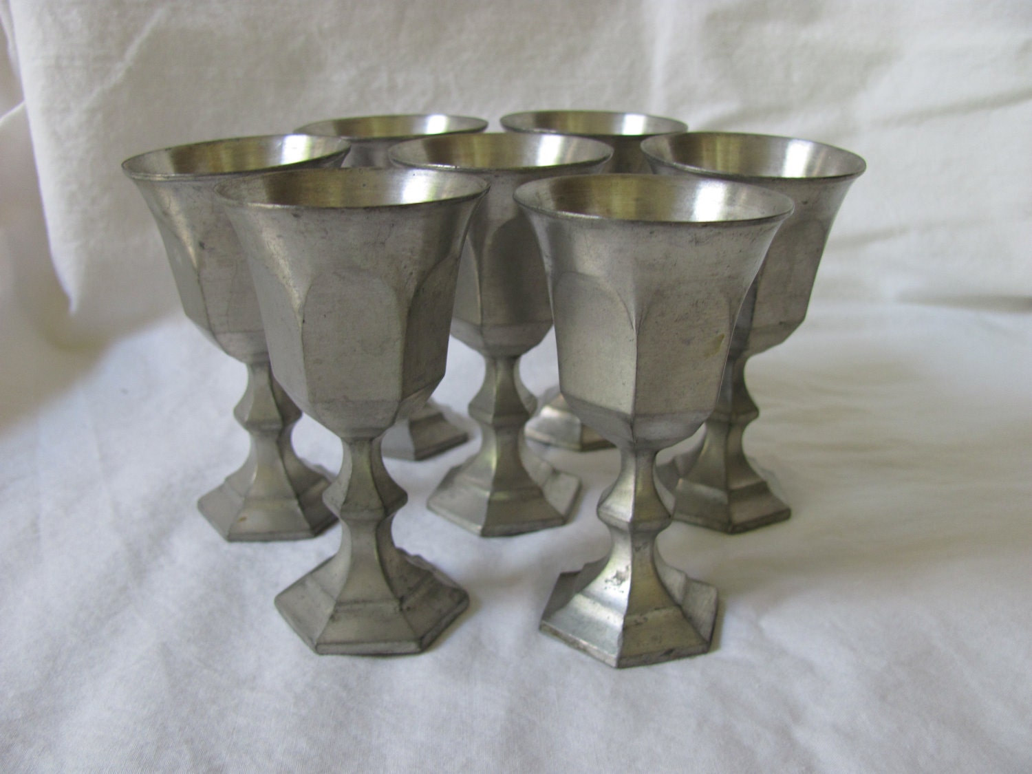 LEONARD hand cast pewter goblets set of 7