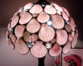 Sea Shells Lamp Shade OOAK  Pink Sea Shells  Stained Glass Housewares Home Decor Lighting