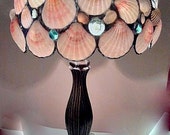 Table Lamp Pink  Seashells Stained Glass Lamp -  Home Decor Beach House Lighting - sale