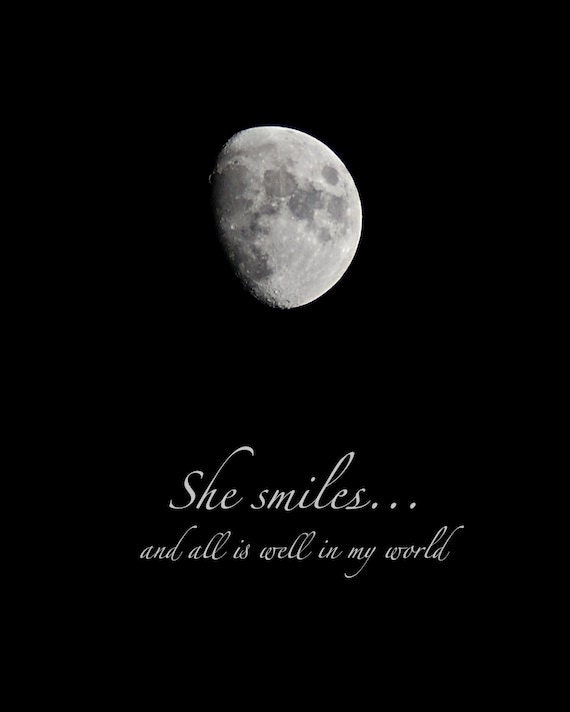 Download Moon Photo Quote She Smiles waxing gibbous moon print with