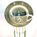 Vintage Green Transferware Stained Glass Suncatcher Wind Chime