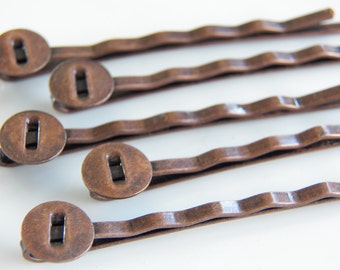 Antique Copper Plated Bobby Pins With 8MM Glue Pad, 5 Pc