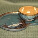 Antique Vintage Oriental Lustre Porcelain / Pottery Serving Tray with Tea Cup - JAPAN