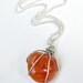 Wire Wrapped Orange Stone Pendant Necklace Wire Wrapped Carnelian Orange Stone Necklace Summer Jewelry