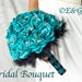 Gorgeous CHARLOTTE TURQUOISE BLACK Complete Bridal Bouquet Package silk flowers wedding feathers bridesmaid bouquets boutonniere corsage