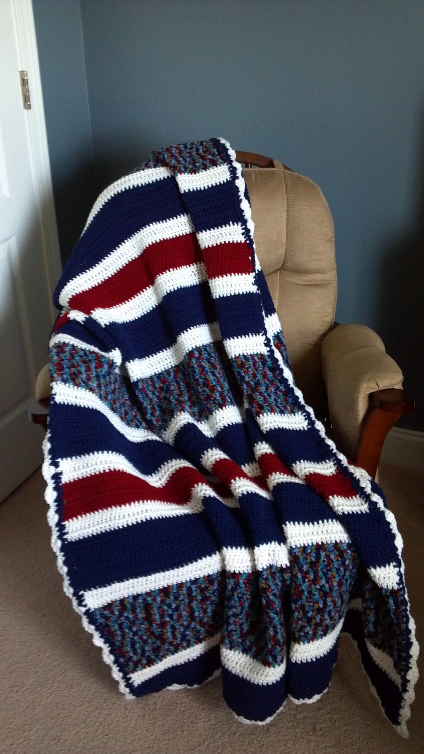 Red White and Blue Crochet Afghan