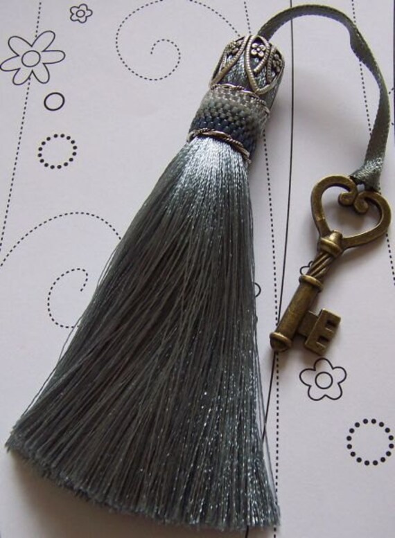 Light Gray Handmade Tassel with Beaded Cuff