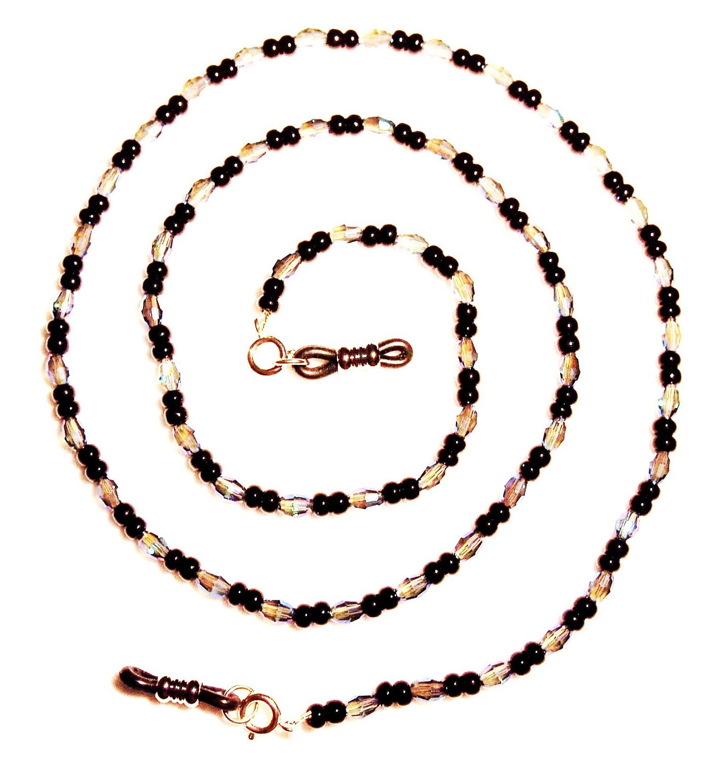 Black/Clear crystal beaded eyeglass chain