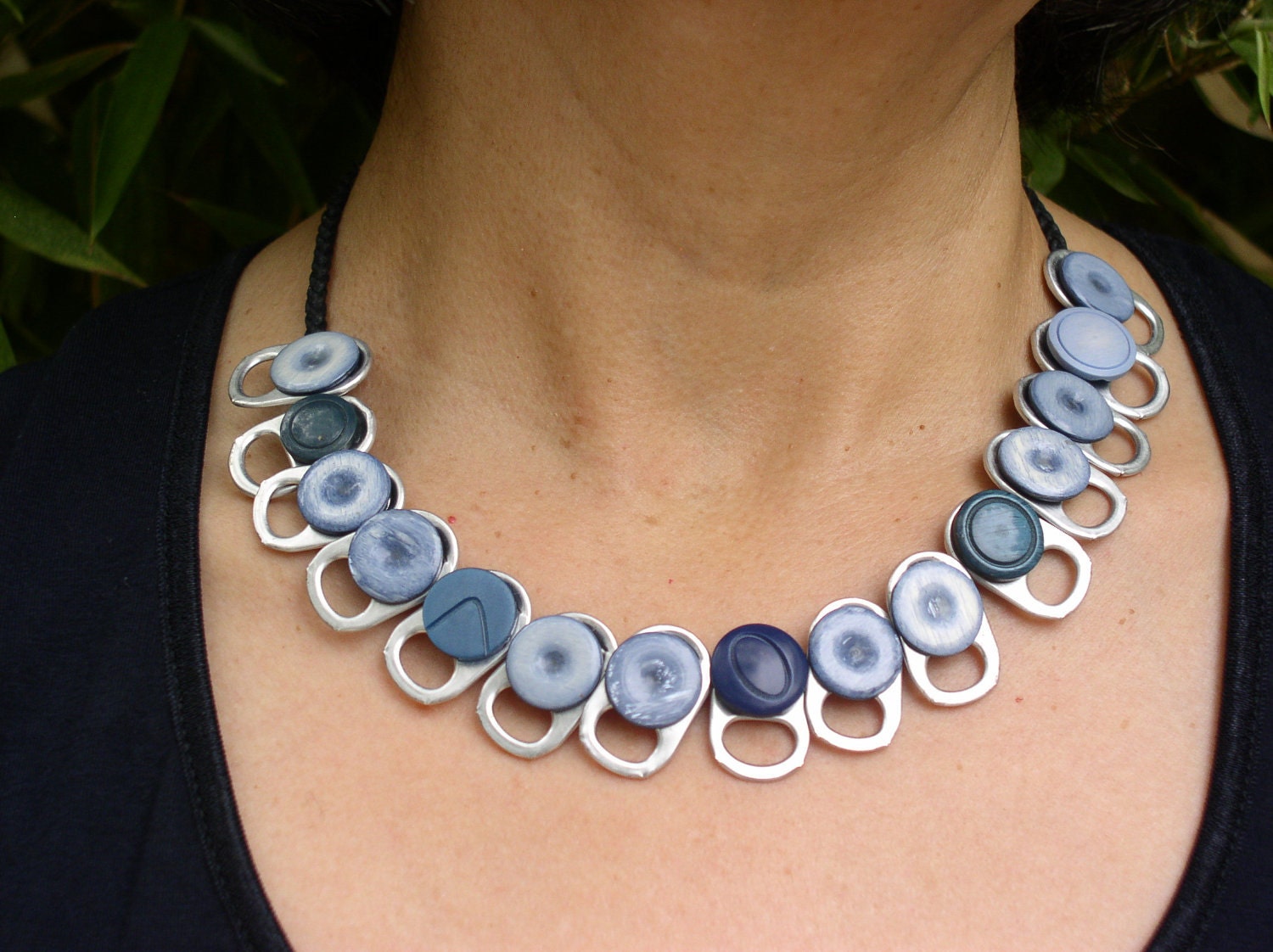 Unique Pull Tab Blues Button Necklace by ObjectsOfTheHeart ...