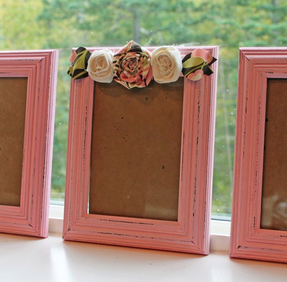 Girls Nursery Picture Frames 5x7 Pink distressed with City