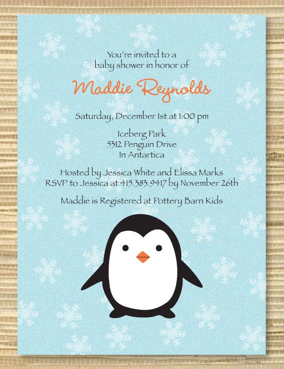 shower list ideas baby for Shower Baby Penguin Digital Customized Invitation