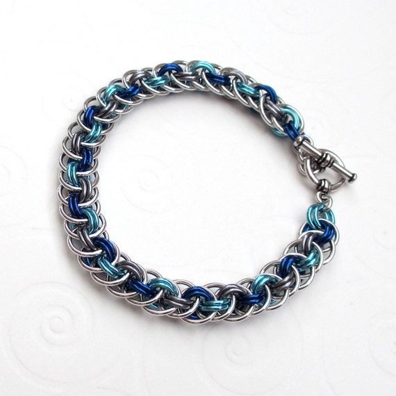 Oceans of blue chainmail bracelet Viper Basket weave