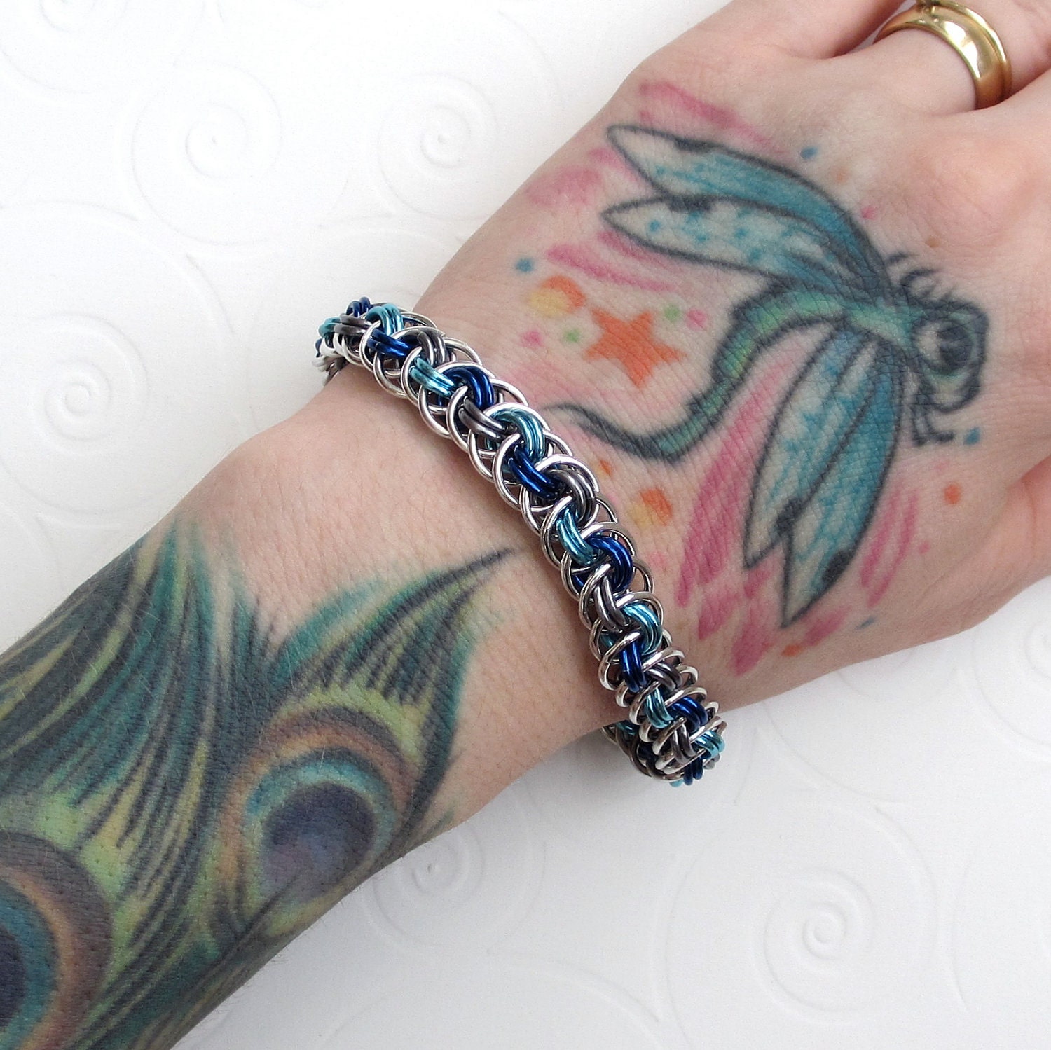 Oceans of blue chainmail bracelet Viper Basket weave
