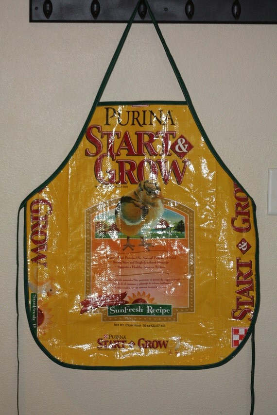 Apron made from recycled feed bag