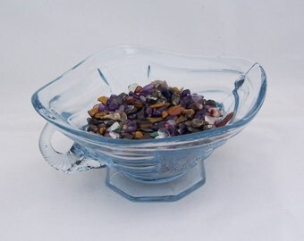 Vintage Blue Glass Handle Dish, Bowl, Vintage Blue Glass Candy Dish