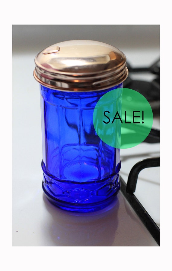 SALE Vintage Cobalt Blue Glass Sugar Dispenser by TheArbitrarium
