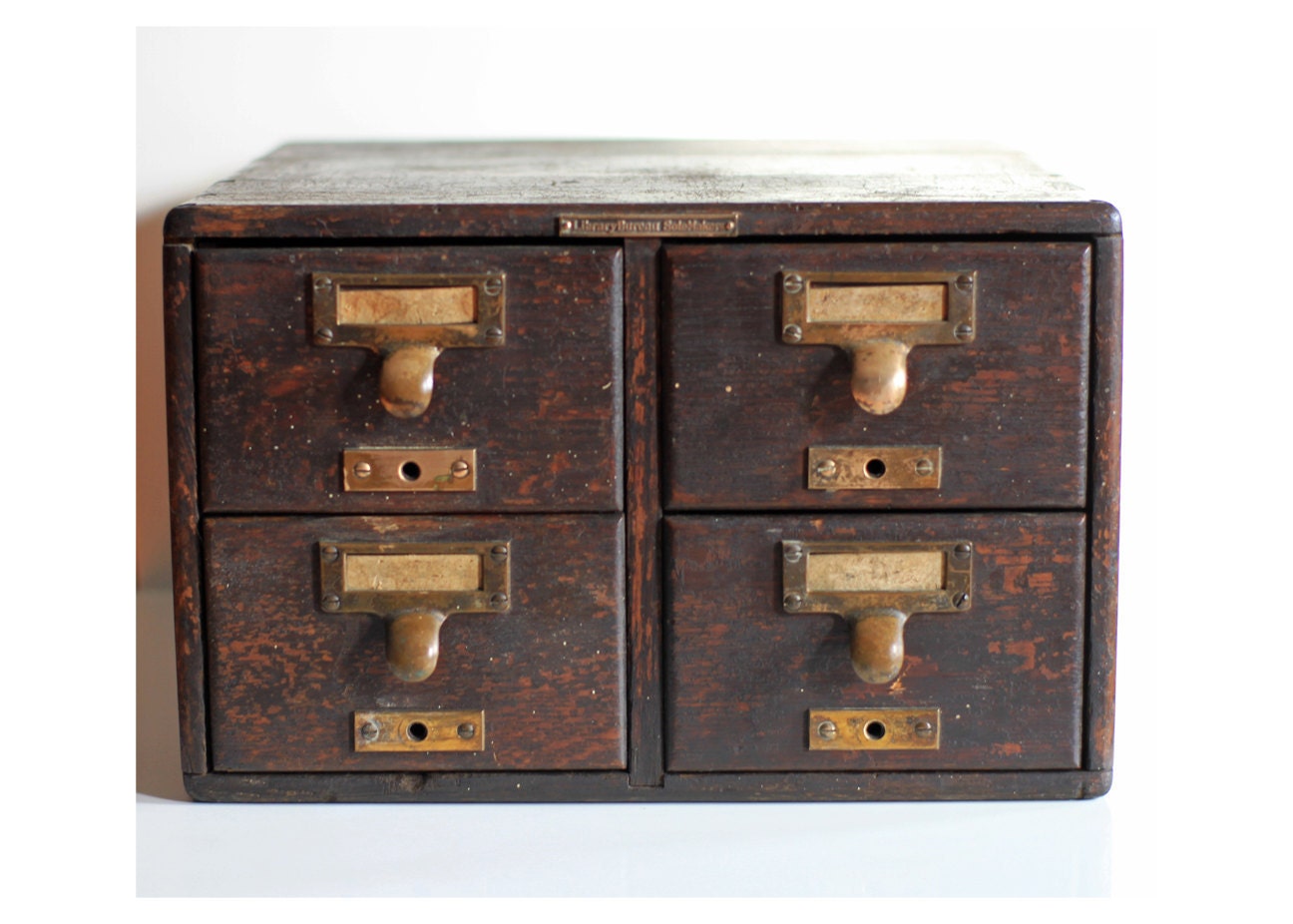 Vintage Wooden Library Card Catalog Four Drawer