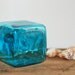 Small Vintage Blown Glass Cube in Ocean Blue Turquoise