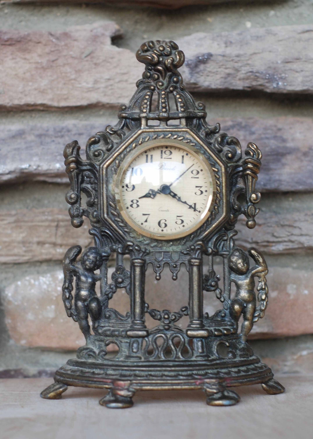 On Sale....Vintage Italian Brass Mantel Clock...Estate Sale