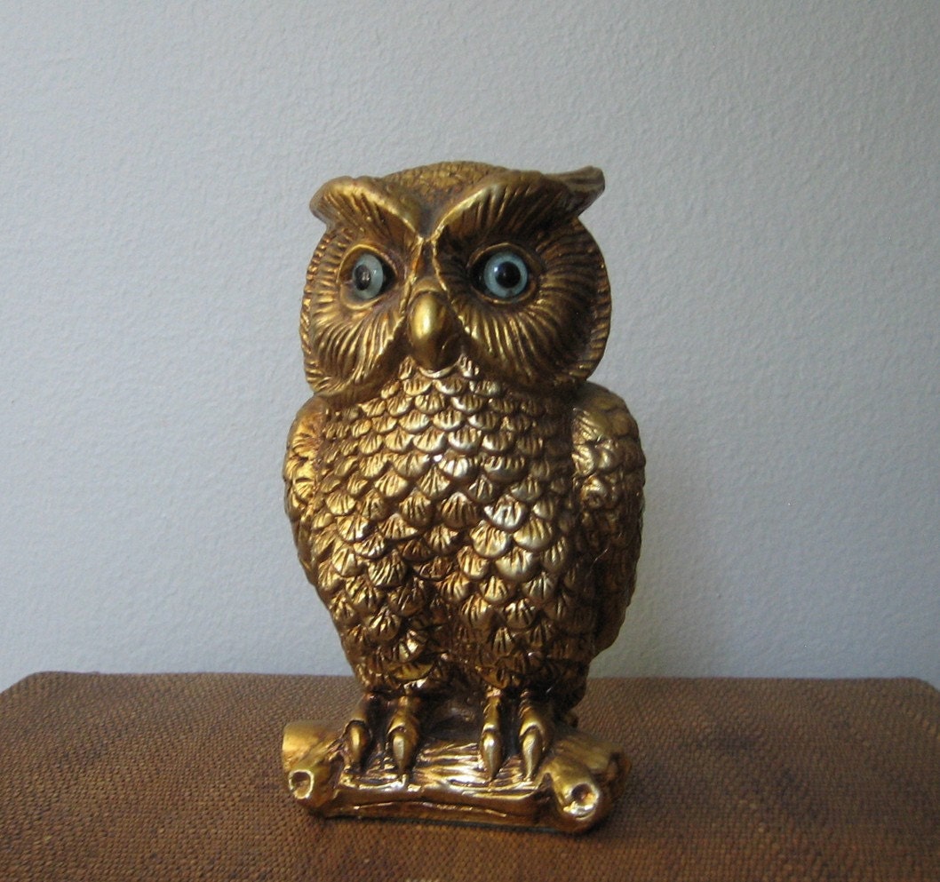 Owl Figurine Statue Original Lenwile Ardalt Ceramic Golden