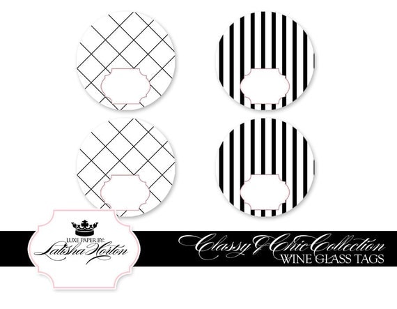Items similar to Classy and Chic Collection - Printable Wine Glass Tags ...