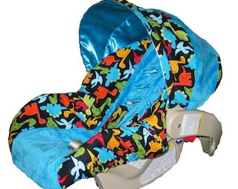 Dinosaurs Infant Car Seat Cover With Blue and straps - Ships Today