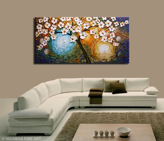Original Modern Knife Oil Painting Cherry Blossom Ready to