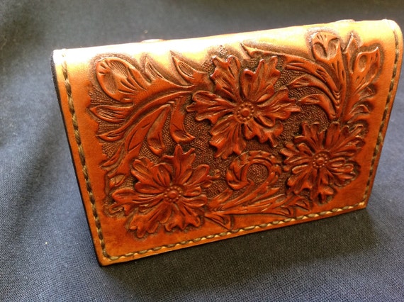 Wallet hand tooled leather Credit card or Business card