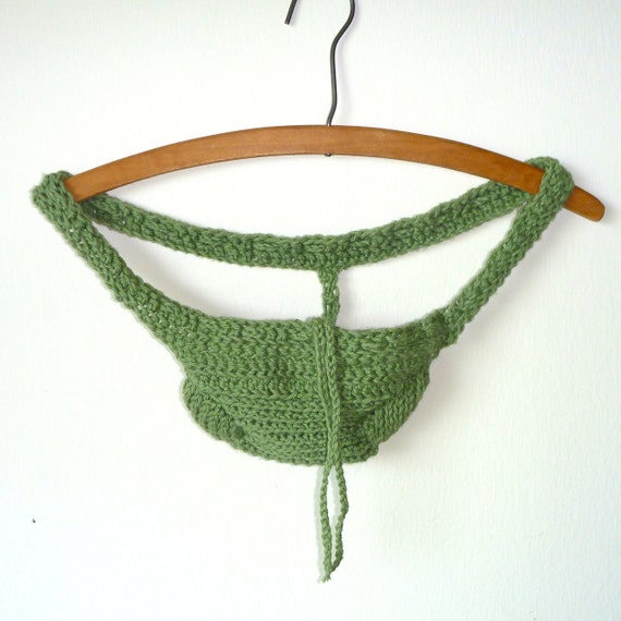 Crochet underwear men's cotton thong. Sage green. by laMarmotaCafe