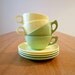 Vintage Melamine Cups and Saucers in Lime, Yellow - Instant Collection