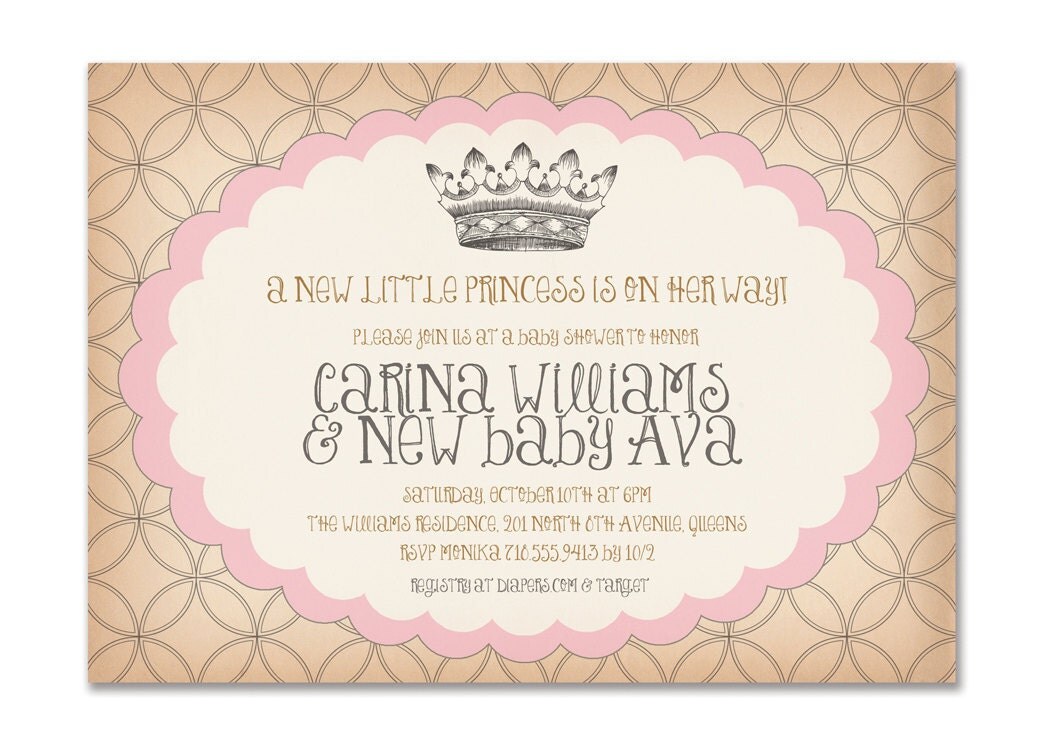 Vintage Princess Baby Shower Invitation Birthday Surprise