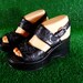 Black Platform Sandals with Floral Embroidery 90s Size 7 Rave Club Kid Clueless