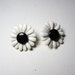 Vintage Earrings Floral Enamel Painted White Black Flower Retro Metal Ear Ring
