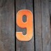Vintage Metal Number 9 Orange Chippy Painted Sign Antique Marquee Metal