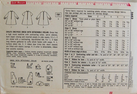 Vintage 1964 Simplicity Girls' Dress Pattern 5683 Size 3
