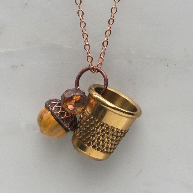 Peter Pan Kiss Necklace Thimble Necklace and Acorn Charm