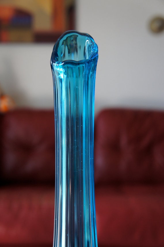 Items Similar To Blue Art Glass Vase Retro Tall Bud Vase Footed   Il 570xN.335955191 