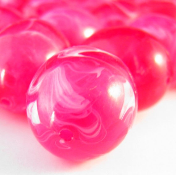 40 Vintage Hot Pink Marble Beads 20mm