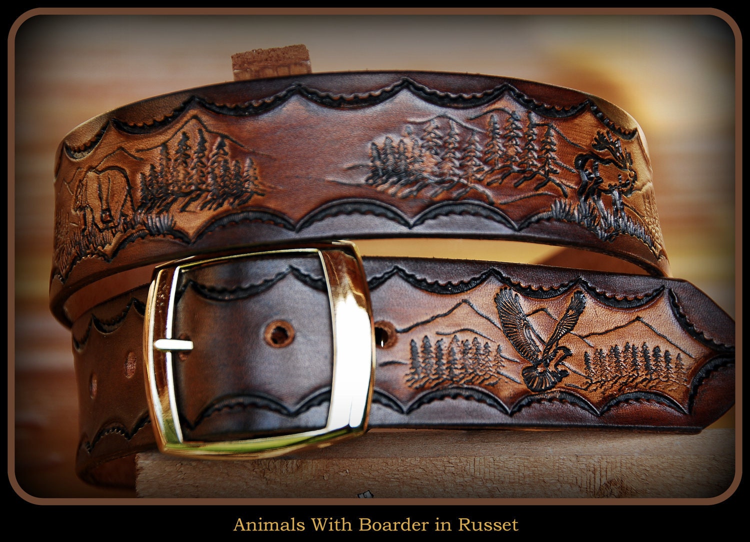 Personalized Mens Leather Western Belt Russet Color With